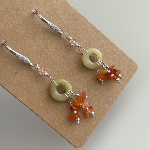 Beaded Semiprecious Stone Dangle Earrings - Picture 2 of 8